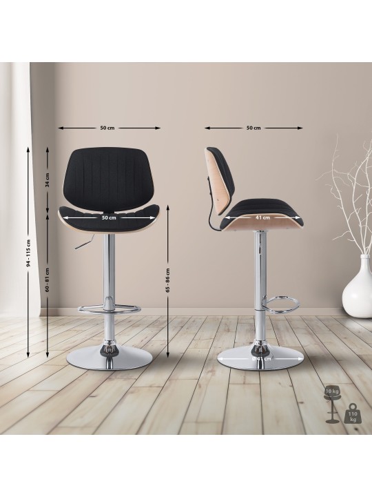 Set 2 scaune de bar Clawson stofa crom, natural/negru Set 2 scaune de bar Clawson stofa crom, natural/negru