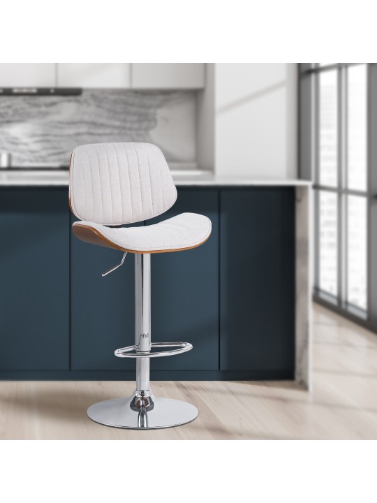 Set 2 scaune de bar Clawson stofa crom, nuc/crem