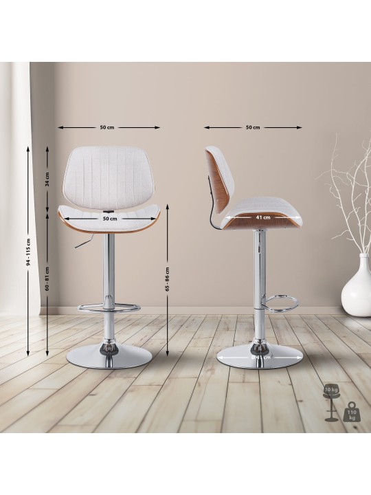 Set 2 scaune de bar Clawson stofa crom, nuc/crem