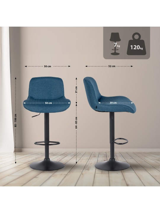 Set 2 taburete de bar stofa Solon, albastru