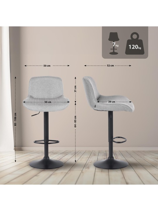 Set 2 taburete de bar stofa Solon, gri deschis