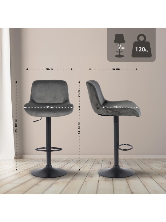 Set 2 taburete de bar Solon catifea, gri închis
