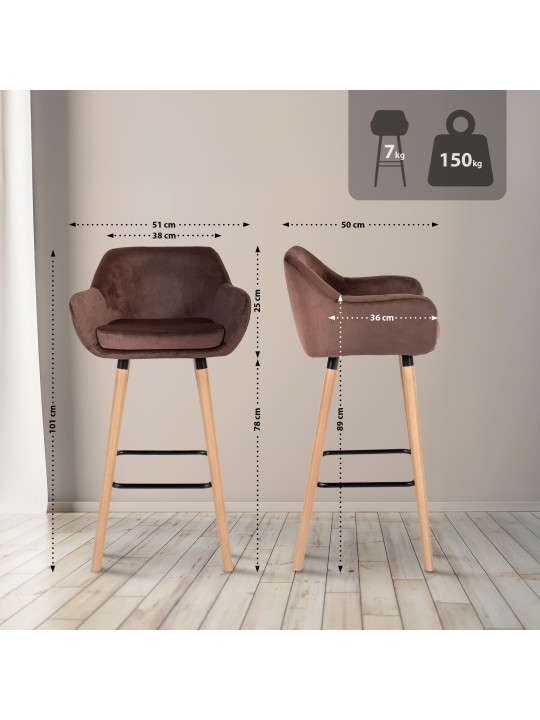 Scaun de bar Grant catifea, cafea