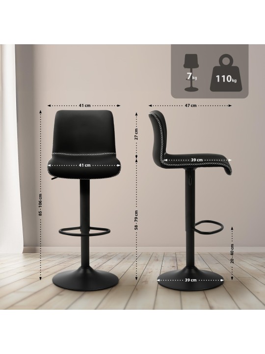 Scaun de bar Henchy imitatie piele, negru