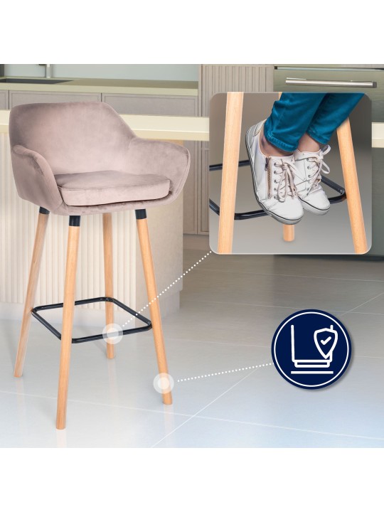 Set 2 scaune de bar Grant catifea, gri deschis