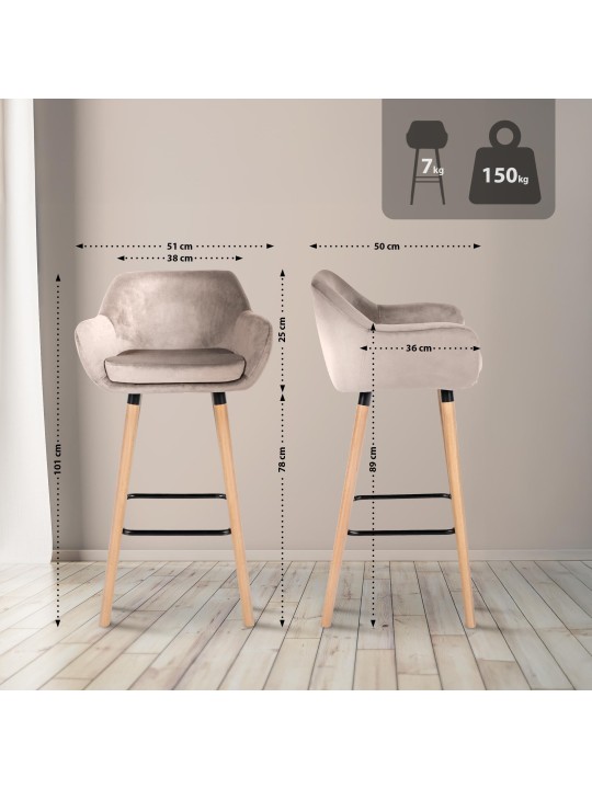 Set 2 scaune de bar Grant catifea, crem Set 2 scaune de bar Grant catifea, crem