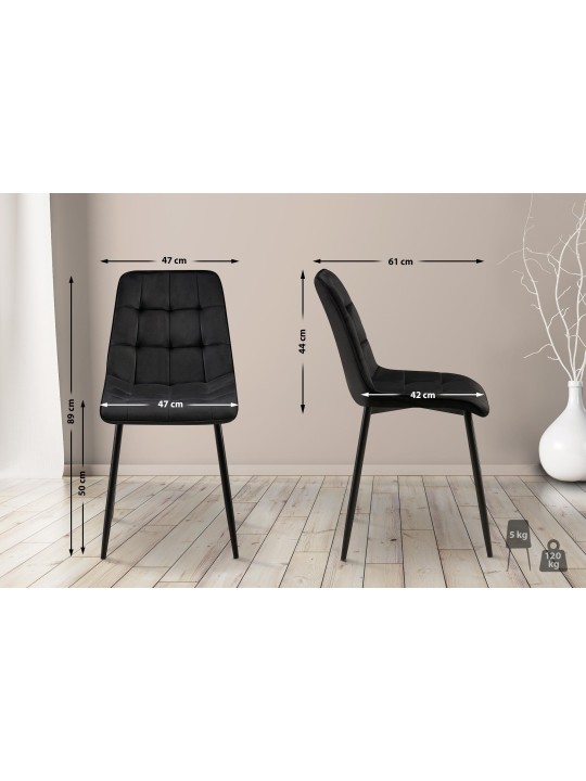 Set 2 scaune de sufragerie catifea Gifford, negru