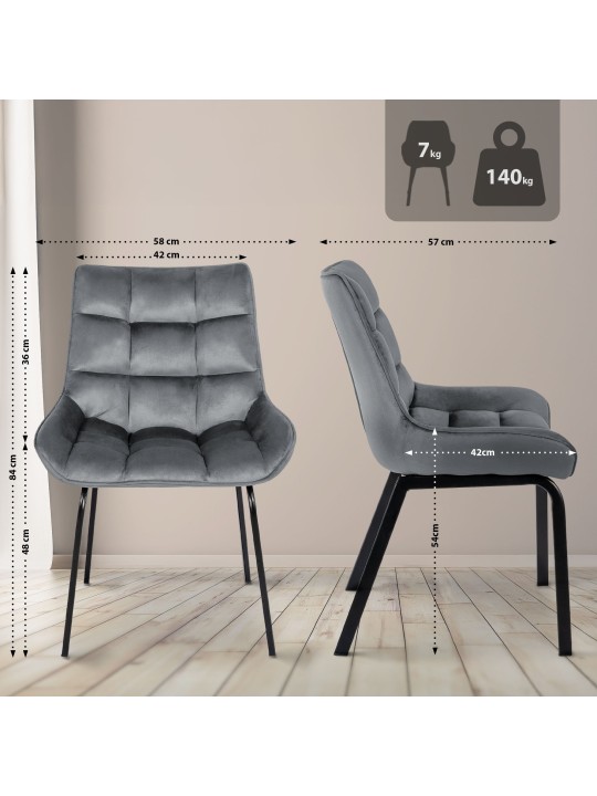 Set 2 scaune Saranda catifea, gri închis