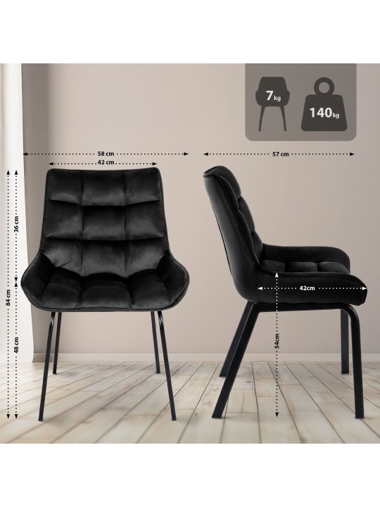 Set 2 scaune Saranda catifea, negru