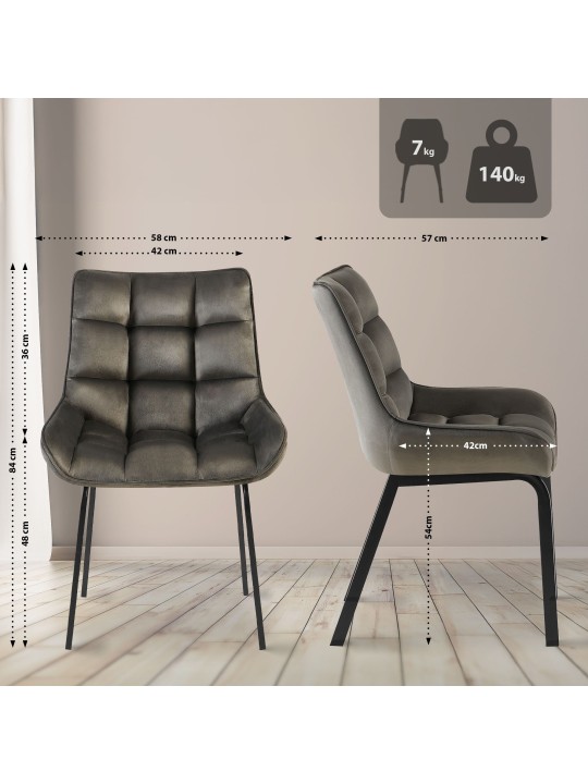 Set 2 scaune Saranda catifea, antracit