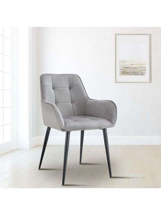 Set 2 scaune de sufragerie din catifea Ferndale, gri deschis Set 2 scaune de sufragerie din catifea Ferndale, gri deschis