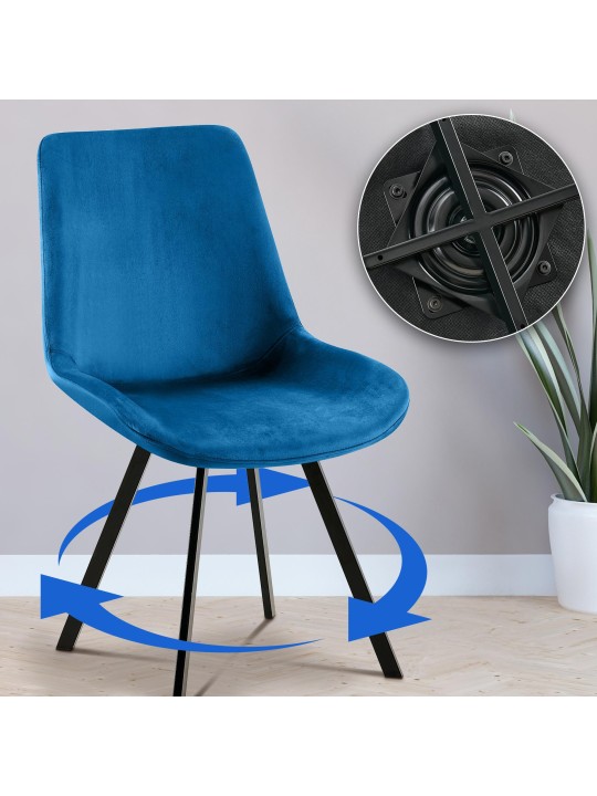 Set 2 scaune de sufragerie catifea Lewes, albastru închis
