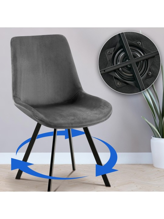Set 2 scaune de sufragerie catifea Lewes, gri închis