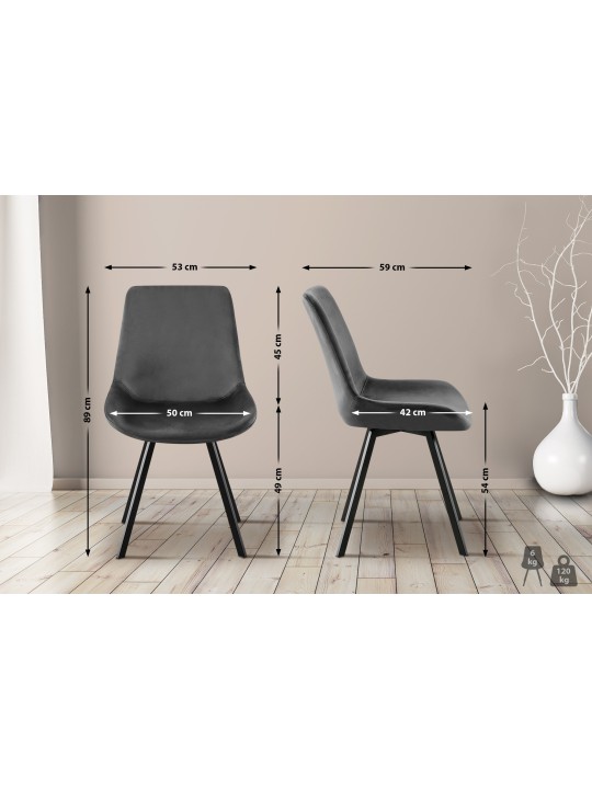 Set 2 scaune de sufragerie catifea Lewes, gri închis