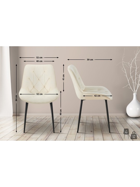 Set 2 scaune de sufragerie Wallace catifea, crem