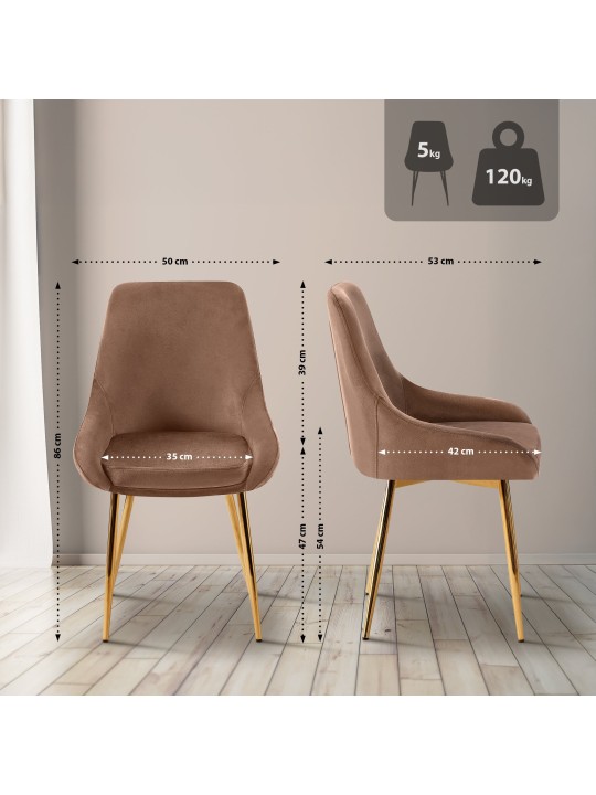 Scaun de sufragerie Elmira catifea auriu, maro