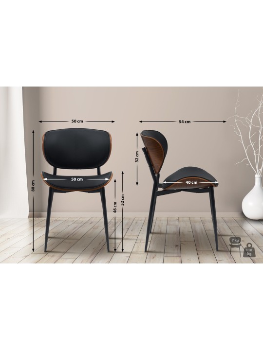 Set 2 scaune de sufragerie Enid imitatie piele, nuc/negru