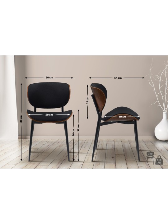 Set 2 scaune de sufragerie stofa Enid, nuc/negru Set 2 scaune de sufragerie stofa Enid, nuc/negru