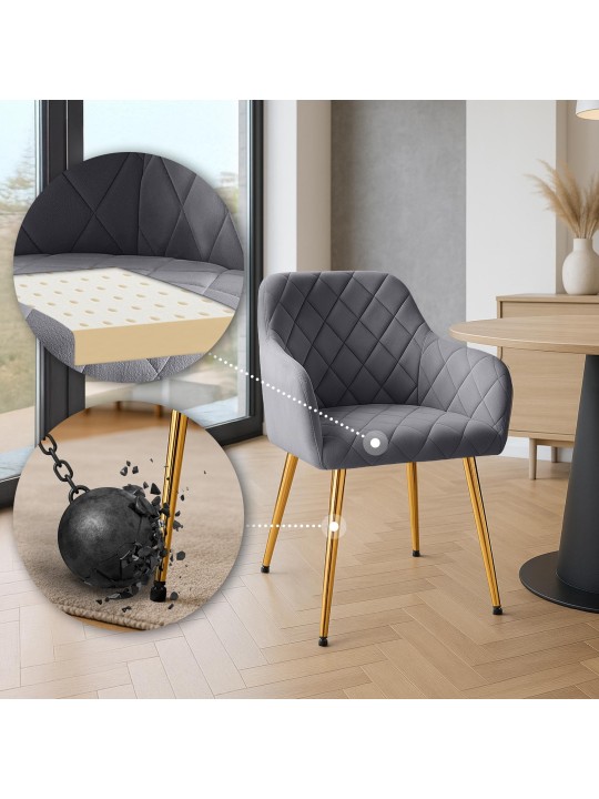 Set 2 scaune de sufragerie Monett catifea G, gri închis Set 2 scaune de sufragerie Monett catifea G, gri închis