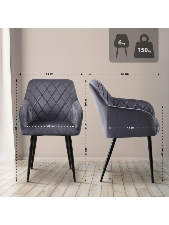 Set 2 scaune de sufragerie Monett catifea B, gri închis Set 2 scaune de sufragerie Monett catifea B, gri închis