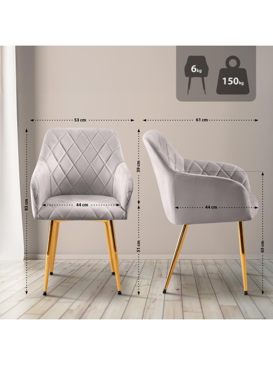 Set 2 scaune de sufragerie Monett catifea G, gri Set 2 scaune de sufragerie Monett catifea G, gri