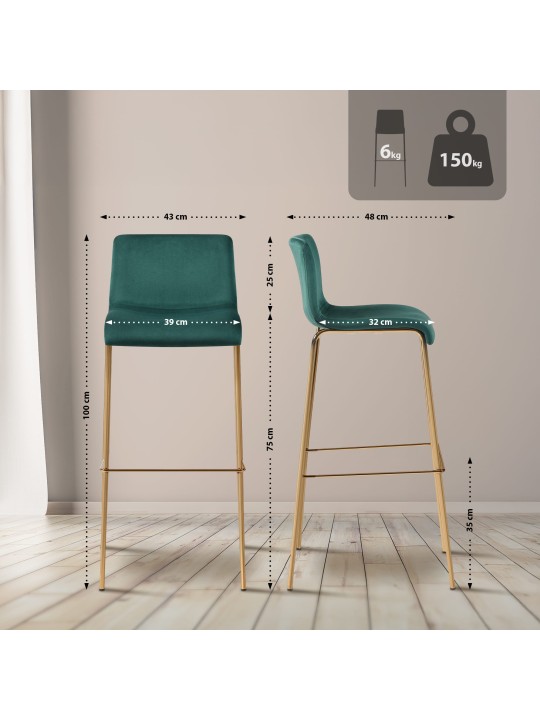 Scaun de bar Hoover Velvet 4-Foot Gold, verde Scaun de bar Hoover Velvet 4-Foot Gold, verde