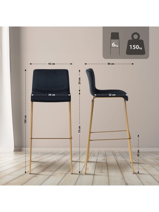 Scaun de bar Hoover Velvet 4-Foot Gold, negru Scaun de bar Hoover Velvet 4-Foot Gold, negru