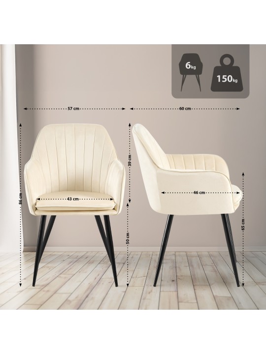 Scaun de sufragerie Cheryl catifea, crem