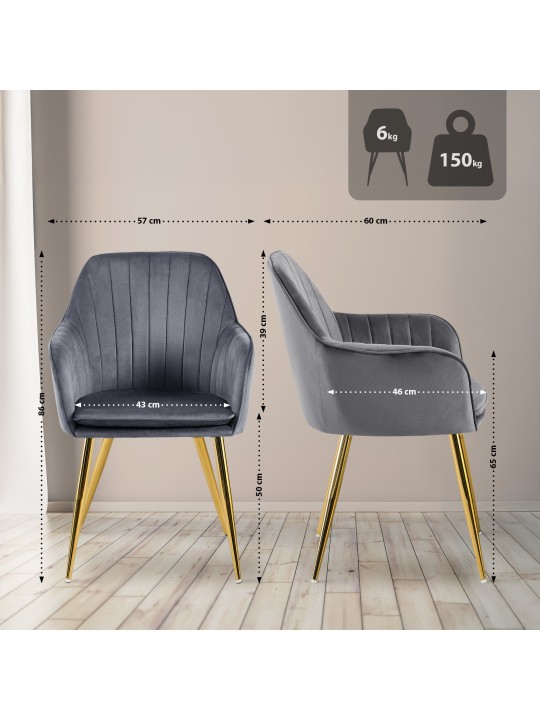 Scaun de sufragerie Cheryl catifea auriu, gri închis
