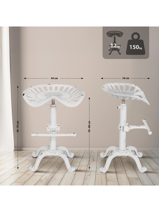 Set 2 scaune de bar Butch, alb antic