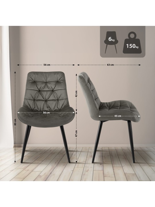 Scaun de sufragerie din catifea Rossford, antracit