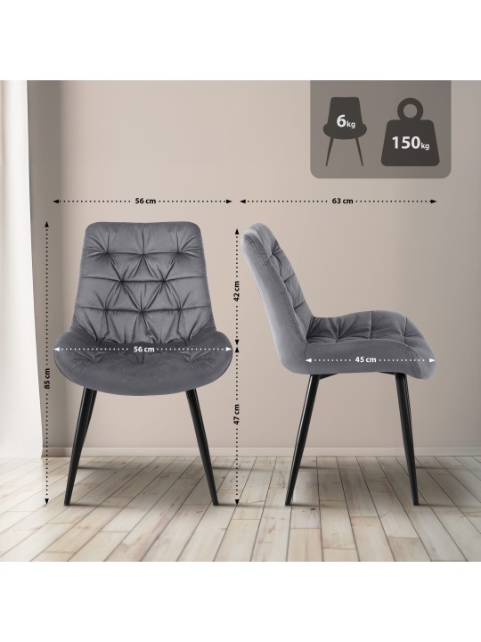 Set de 2 scaune de sufragerie Rossford, gri închis