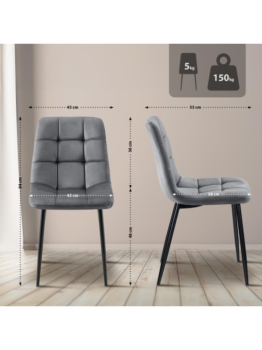 Set 2 scaune din catifea Tilde, gri închis