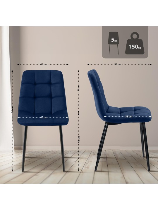 Set 4 scaune din catifea Tilde, albastru