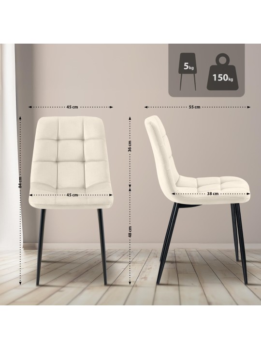 Set 4 scaune din catifea Tilde, crem