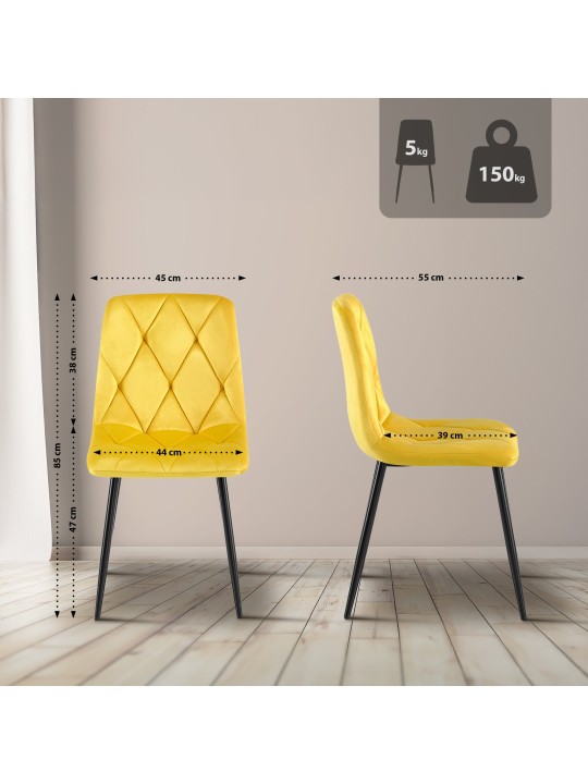 Scaun de sufragerie din catifea Clairton, galben Scaun de sufragerie din catifea Clairton, galben