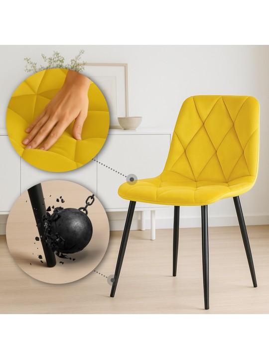 Set 2 scaune de sufragerie Clairton catifea, galben