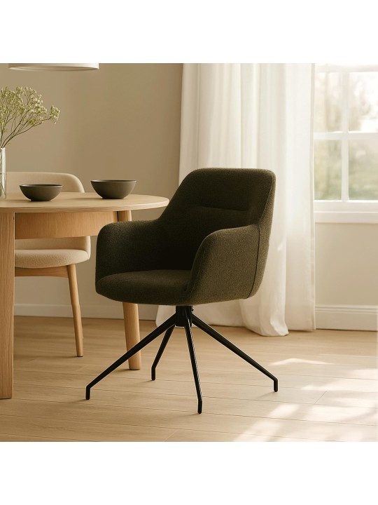 Scaun de sufragerie Merlinda stofa Teddy, verde închis