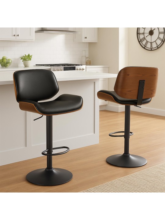 Scaun de bar Beverley B imitatie piele, nuc/negru