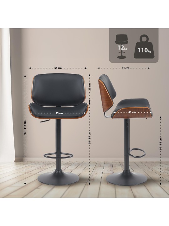 Scaun de bar Beverley B imitatie piele, nuc/negru