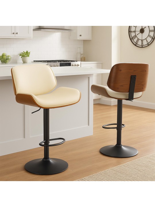 Scaun de bar Beverley B imitatie piele, nuc/crem