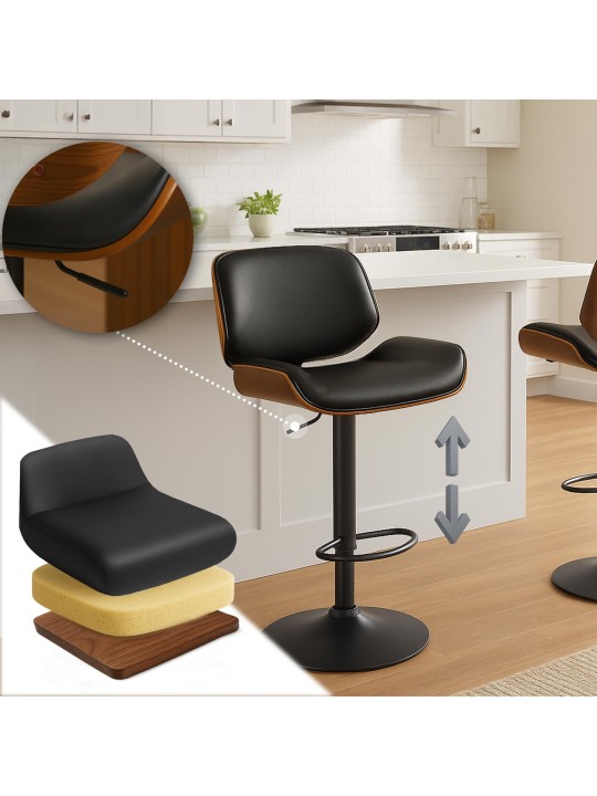 Scaun de bar Beverley B imitatie piele, nuc/negru