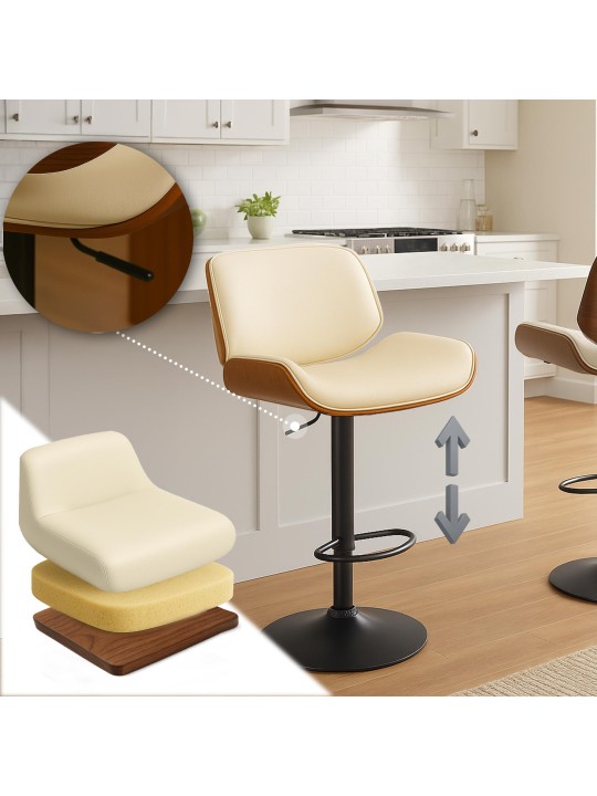 Scaun de bar Beverley B imitatie piele, nuc/crem