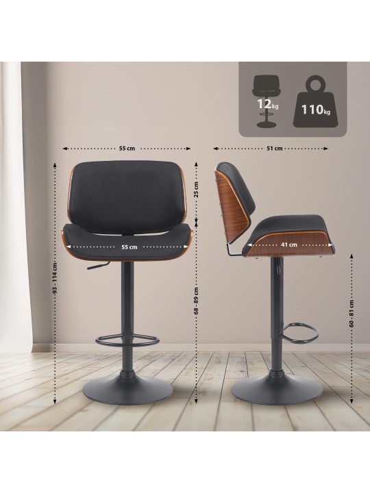 Scaun de bar Tesatura Beverley B, nuc/negru