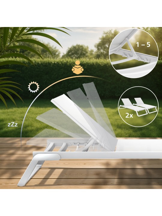 Set 2 sezlonguri Tropic, alb