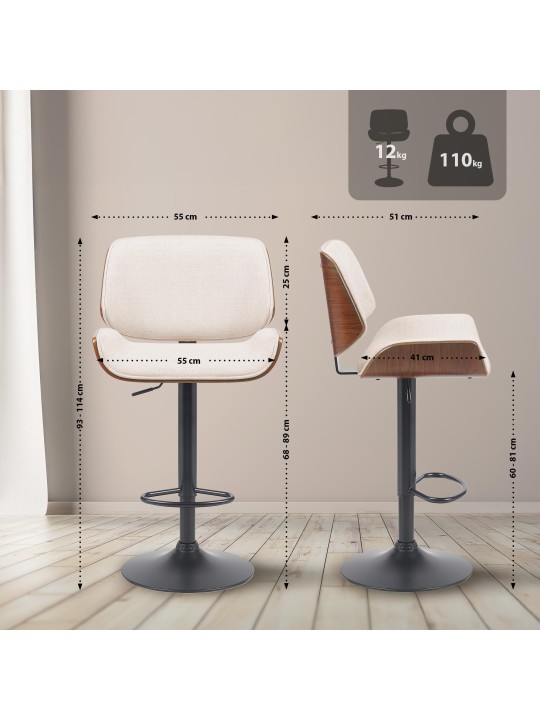 Scaun de bar Tesatura Beverley B, nuc/crem