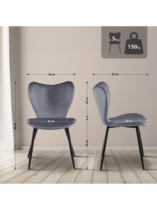 Scaun de sufragerie Maika catifea, gri închis