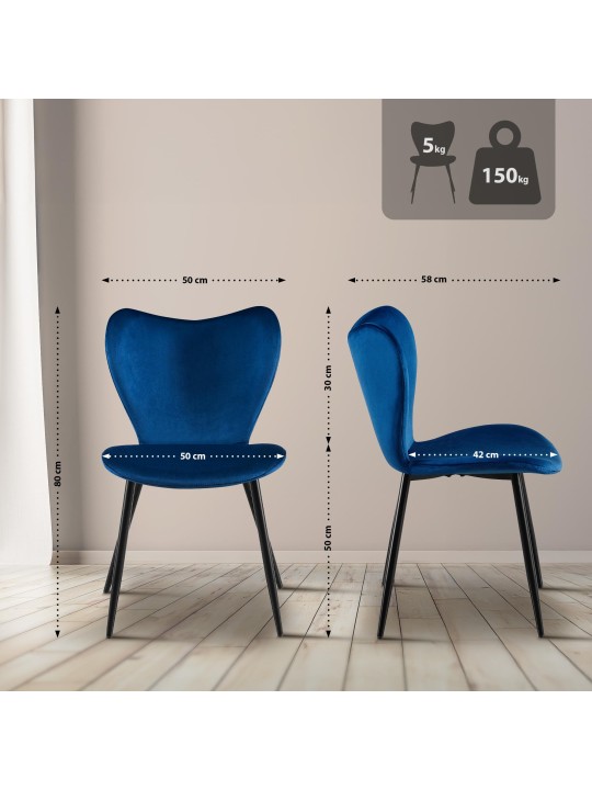 Scaun de sufragerie Maika catifea, albastru închis