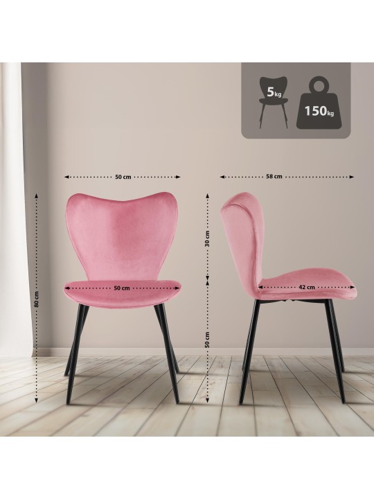 Scaun de sufragerie Maika catifea, roz