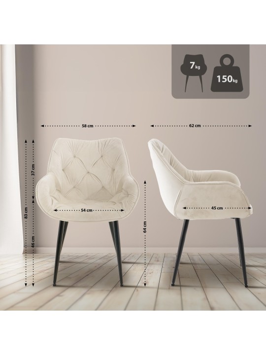 Set 2 scaune Tanna catifea, crem Set 2 scaune Tanna catifea, crem